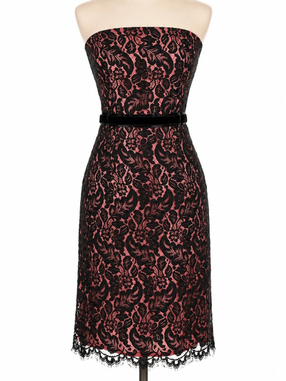 Trina Turk Black Pink Lace Strapless Cocktail Dress Size 2 Party Wedding
